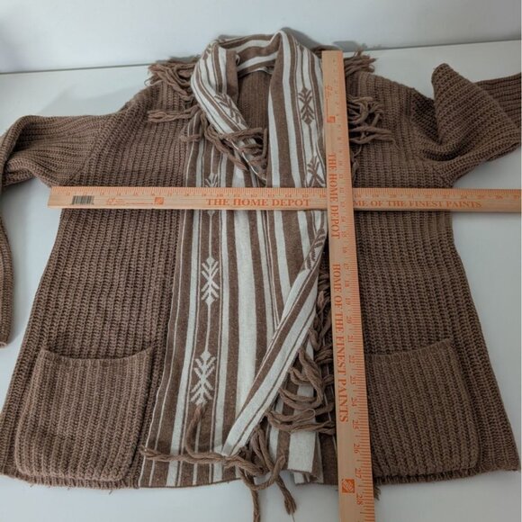 12th Street By Cynthia Vincent Ribbed Fringe Cardigan Womens Size Medium Brown - Picture 8 of 10
